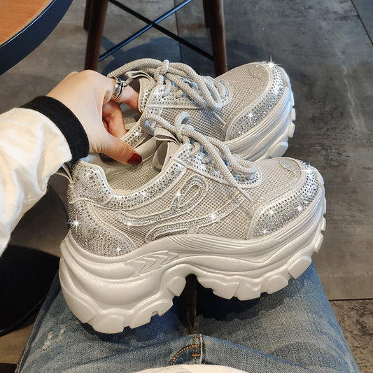 Height Increasing Shoes 9cms Dazzle Walk Sparkle Sneakers - Platform Bling Shoes SAM700