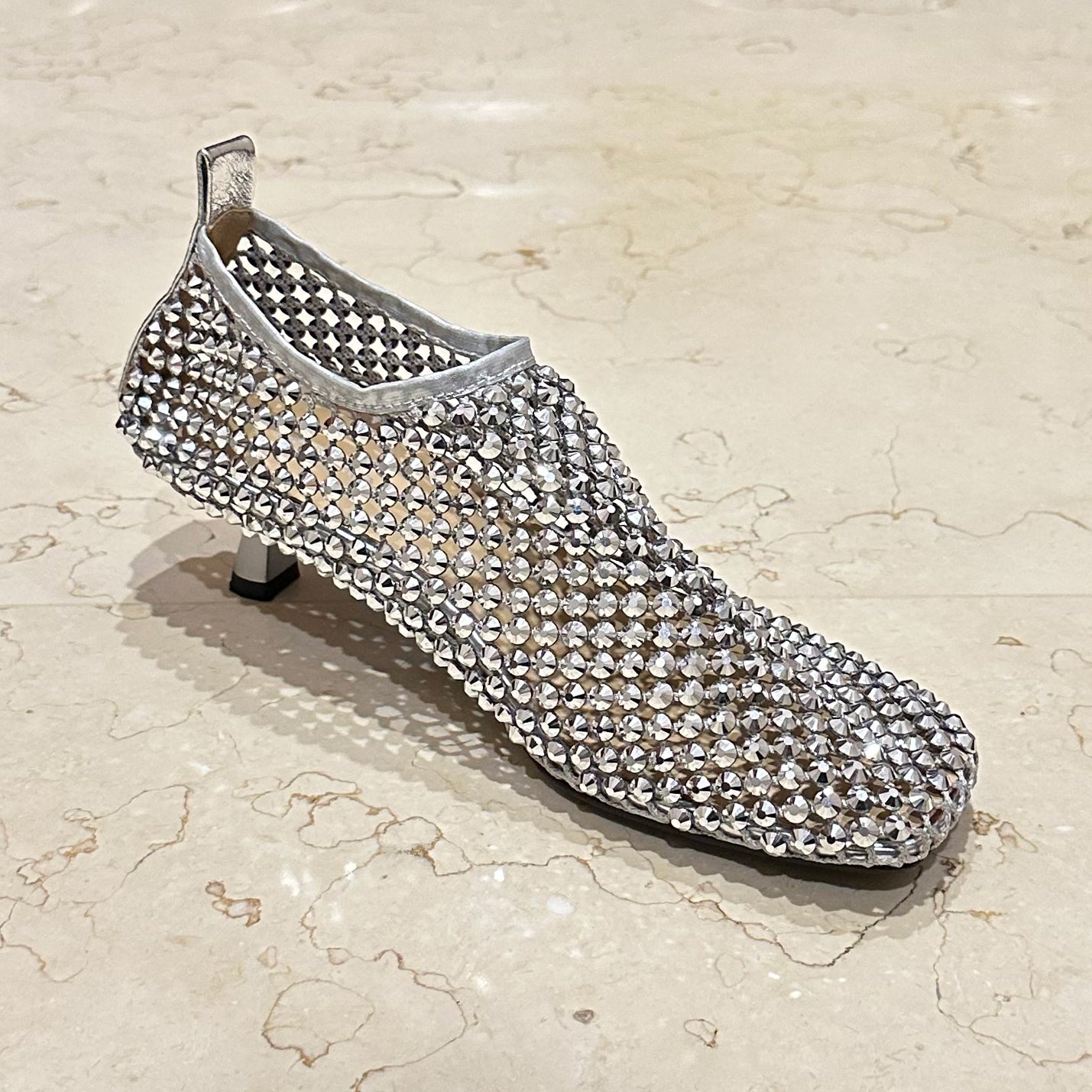 summer new women's shoes square toe thin heel rhinestone breathable mesh hollow boots fashionable kitten heel retro sandals SAM696