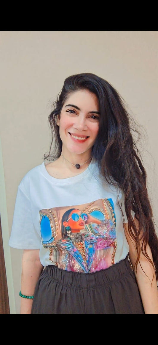 oversized cotton White t-shirt with a vibrant graphic print  shop now!