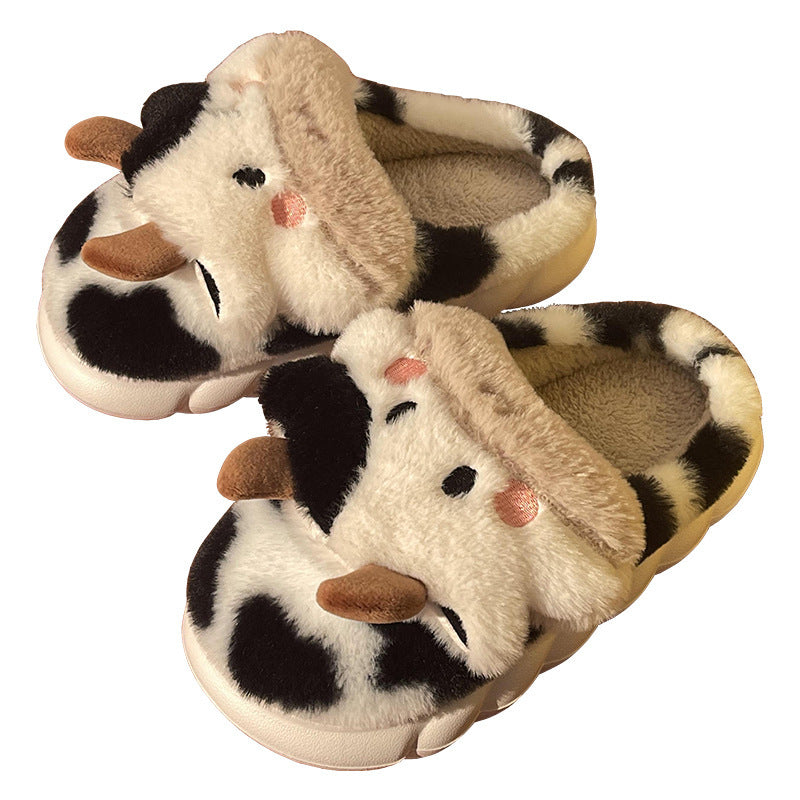 Cute Cow Animal Slipper For Women Girls Fashion Kawaii Soft Fluffy Winter Warm Slippers Woman Cartoon Milk Cow House Slippers Funny Shoes SAM71