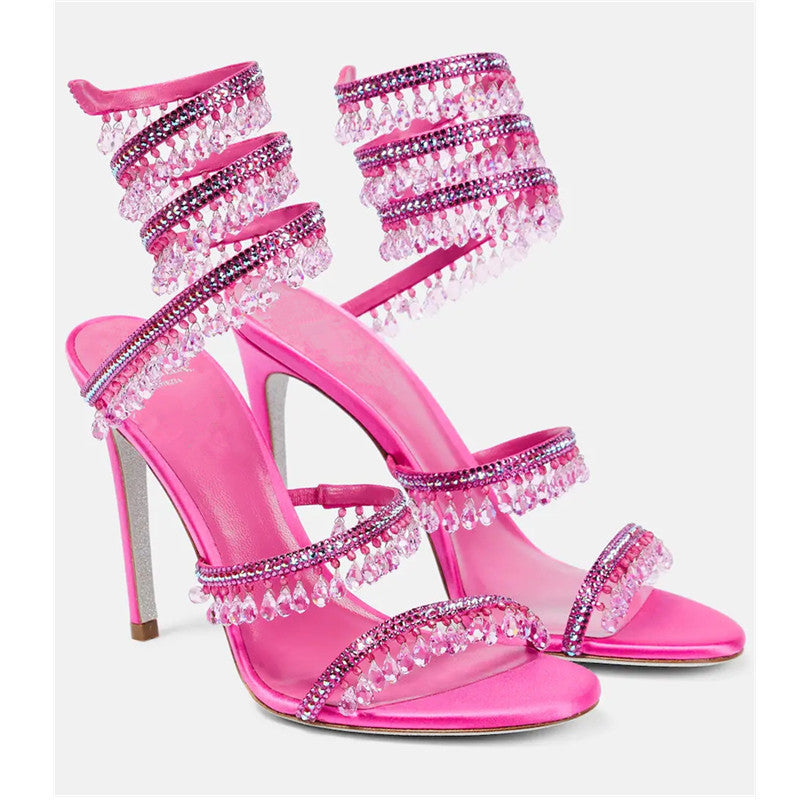 Crystal Pendant Snake Wrapped Rhinestone Tassel Decorative Sandals SAM75