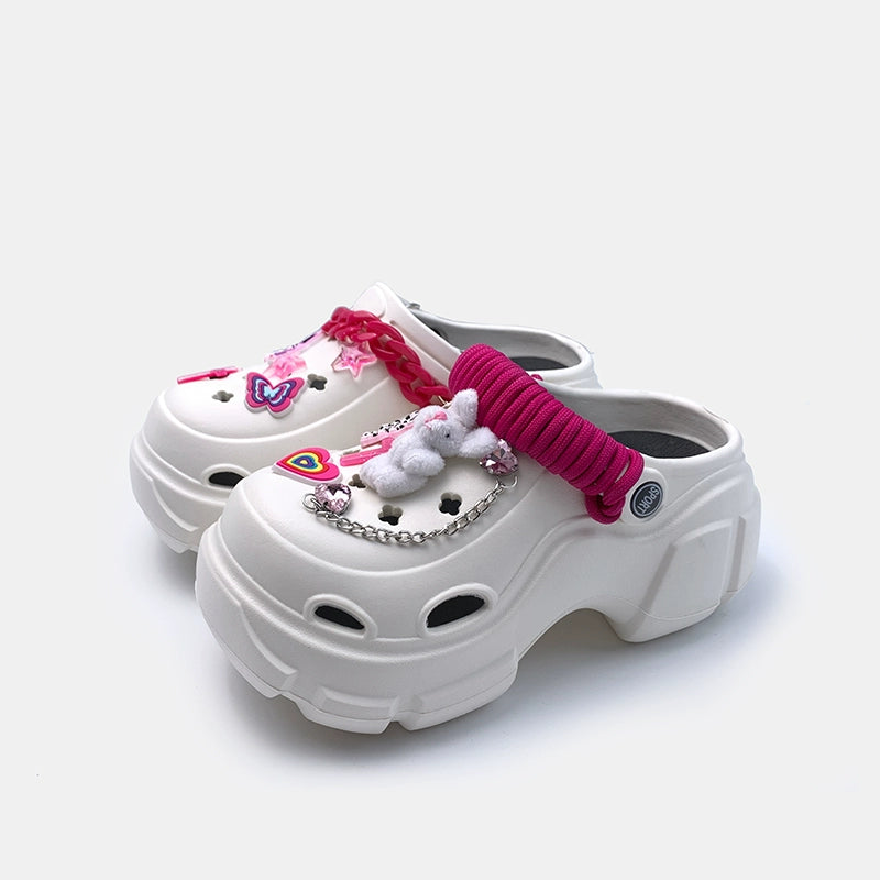 cute hole shoes thick-soled women's Internet celebrity fashion platform heightened closed-toe half-slip sandals crocs SAM55