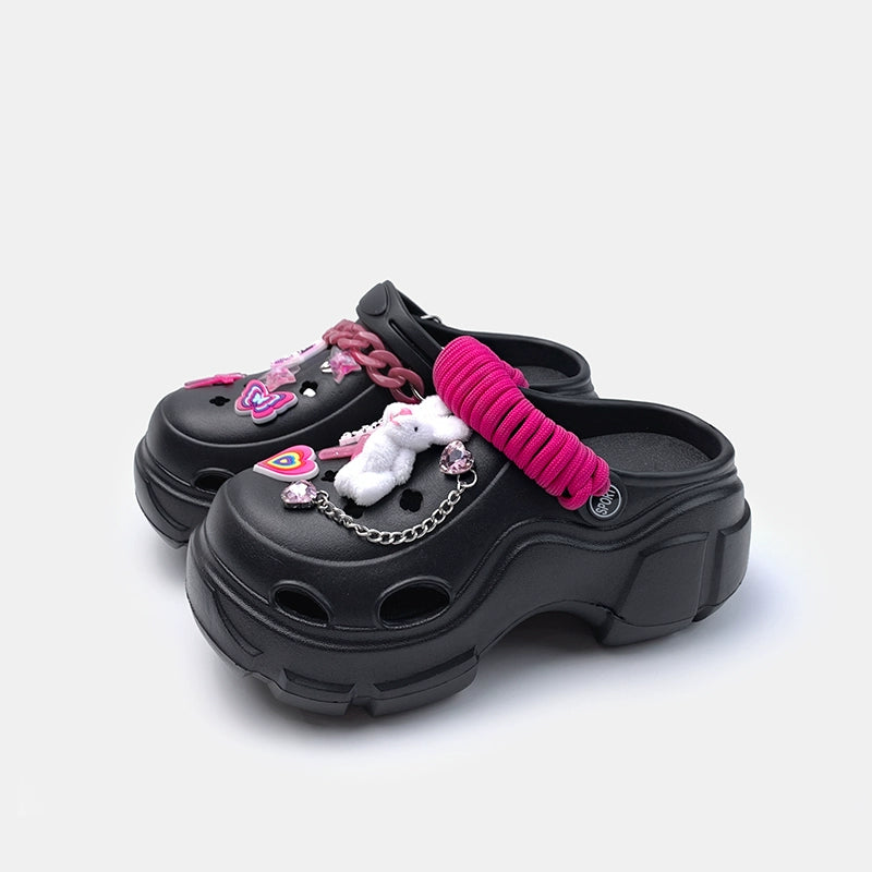 cute hole shoes thick-soled women's Internet celebrity fashion platform heightened closed-toe half-slip sandals crocs SAM55