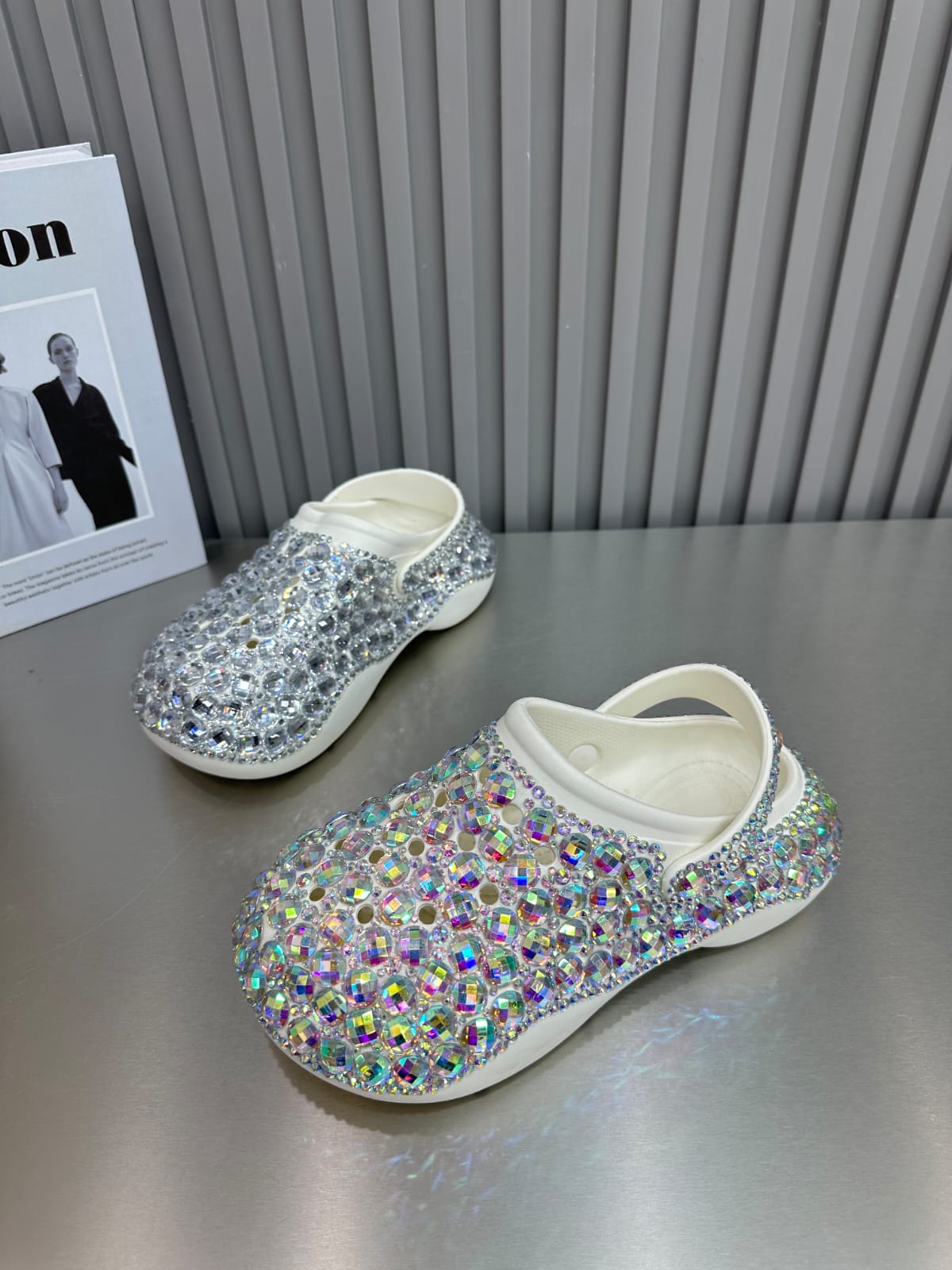 Luxury Crystal Rhinestone Embellished Platform Clogs Slip-On Sandals for Women