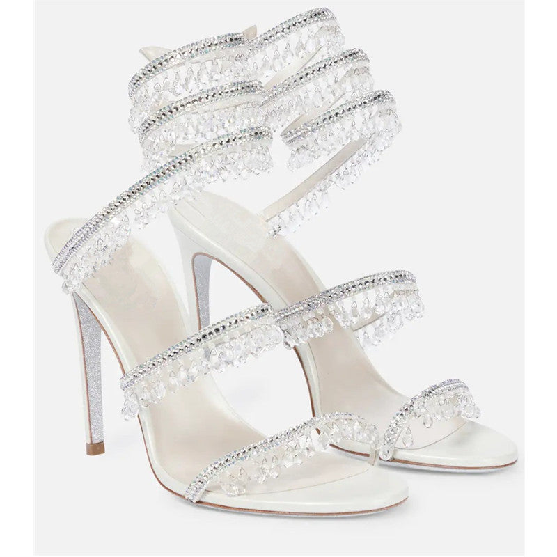 Crystal Pendant Snake Wrapped Rhinestone Tassel Decorative Sandals SAM75
