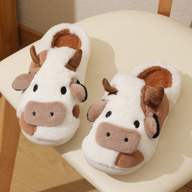 Cute Cow Animal Slipper For Women Girls Fashion Kawaii Soft Fluffy Winter Warm Slippers Woman Cartoon Milk Cow House Slippers Funny Shoes SAM71