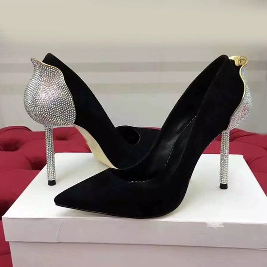 new star style sexy temperament rhinestone flower bud high heels high-end women's shoes diamond-studded pointed stiletto shoes SAM50