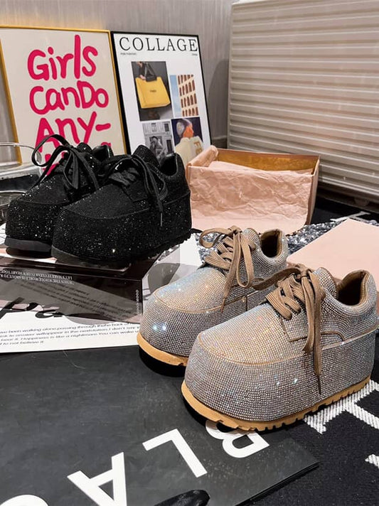 Dazzling Platform Sneakers: Black and Silver Sparkle Shoes SAM501