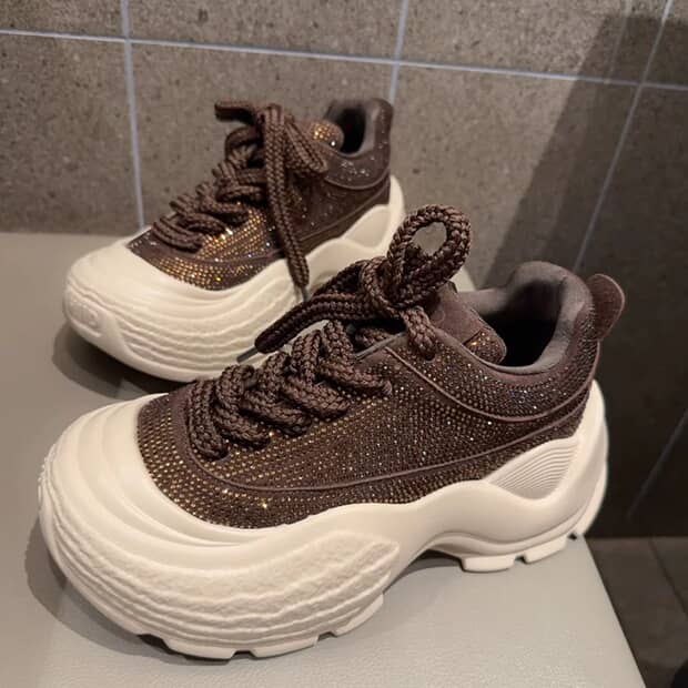 Sparkle & Shine: Women's Chunky Platform Rhinestones Sneakers SAM904