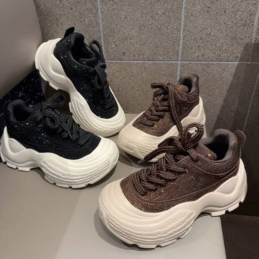 Sparkle & Shine: Women's Chunky Platform Rhinestones Sneakers SAM904