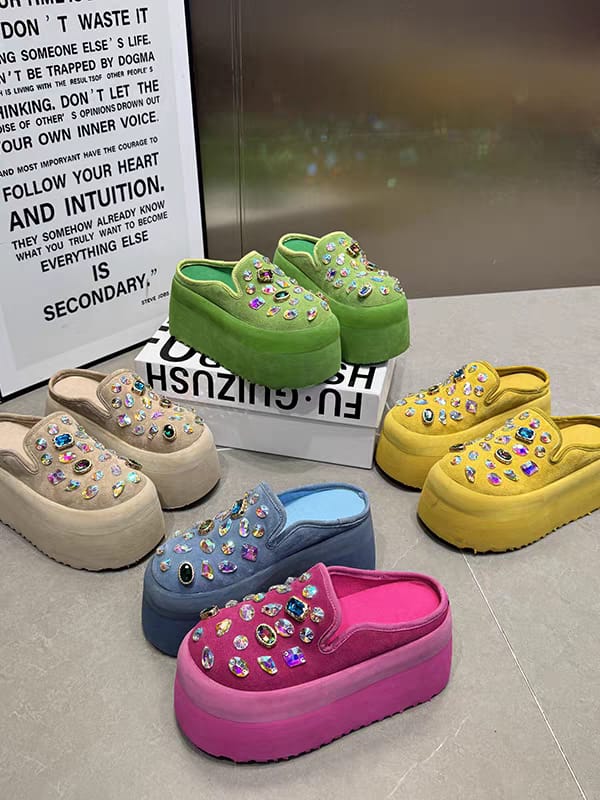 women rhinestone platform clogs colorful chunky sole