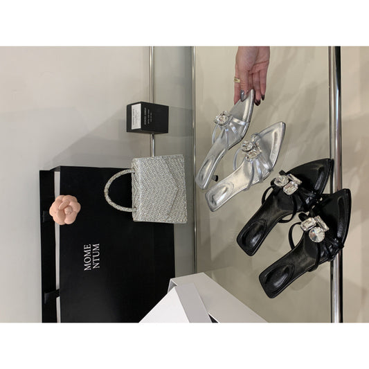 Crystal Embellished Pointed-Toe Slingback Heels kitten heels mules SAM101