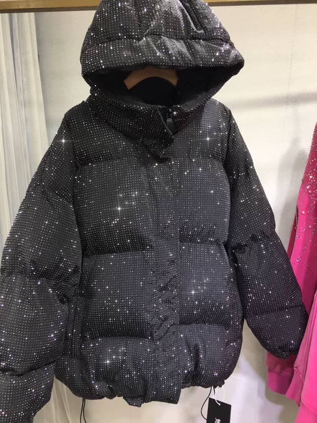 winter rhinestone bomber warm jacket coat SAM109