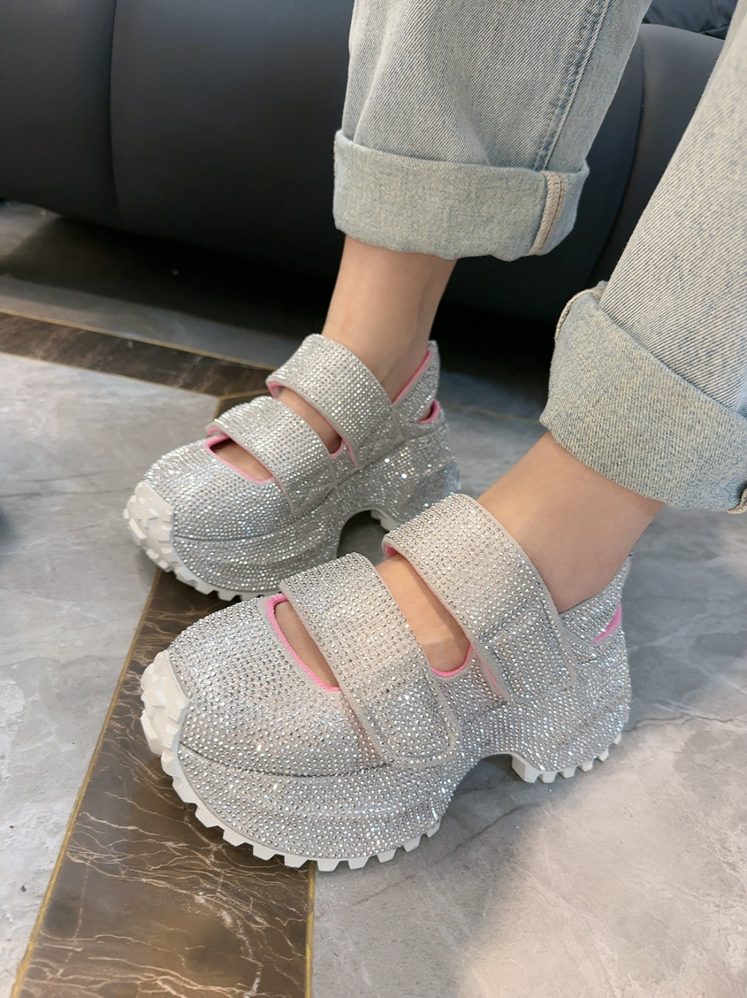 Sparkling Platform Sneakers with Velcro Straps SAM655