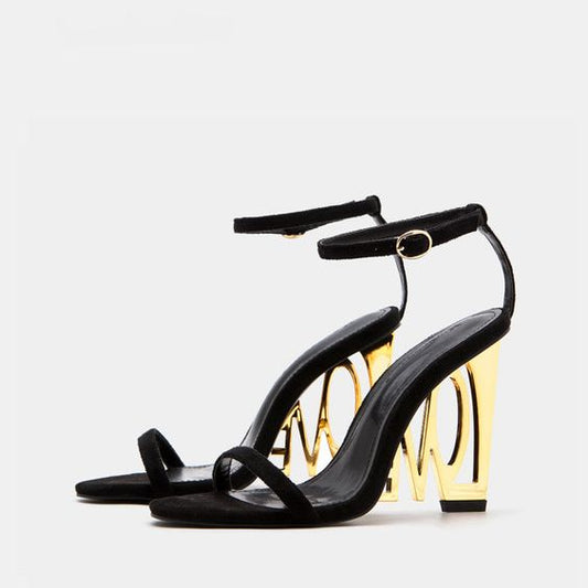 LOVE HEELS luxury  Gold plated steel wedge heel new design fashion love wedge women sandals high heels SAM50