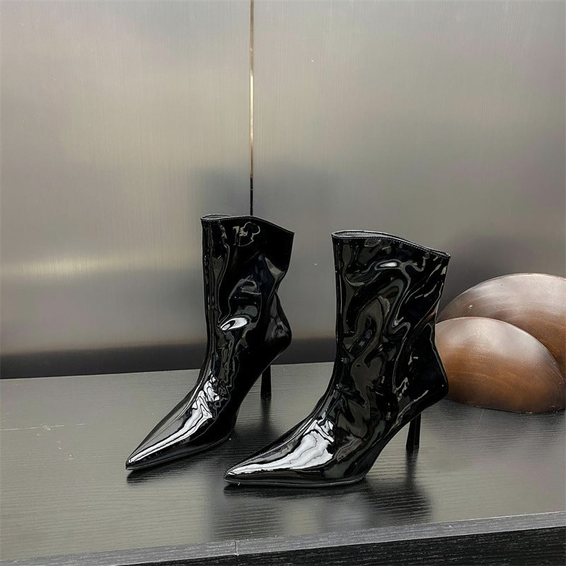 Glossy Pointed Toe Stiletto Ankle Boots SAM709