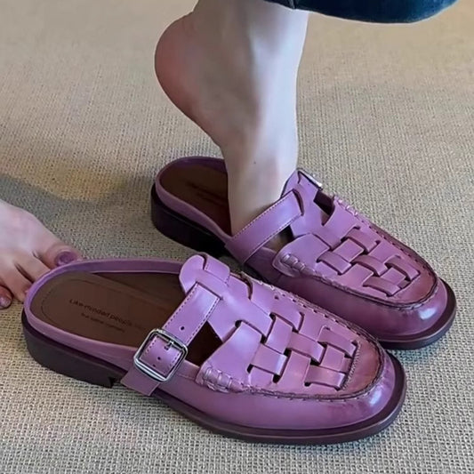 purple woven hollowed-out half-slippers for women for summer outdoor wear