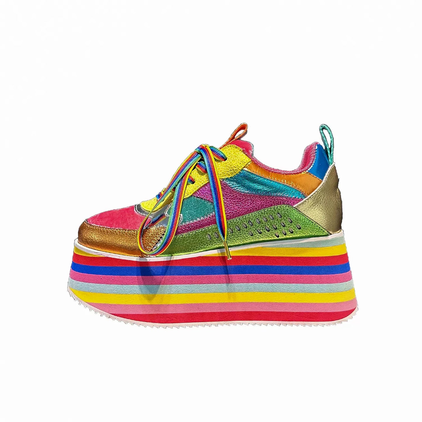 rainbow color thick bottom platform shoes women's spring and autumn new genuine leather heightening shoe SAM40