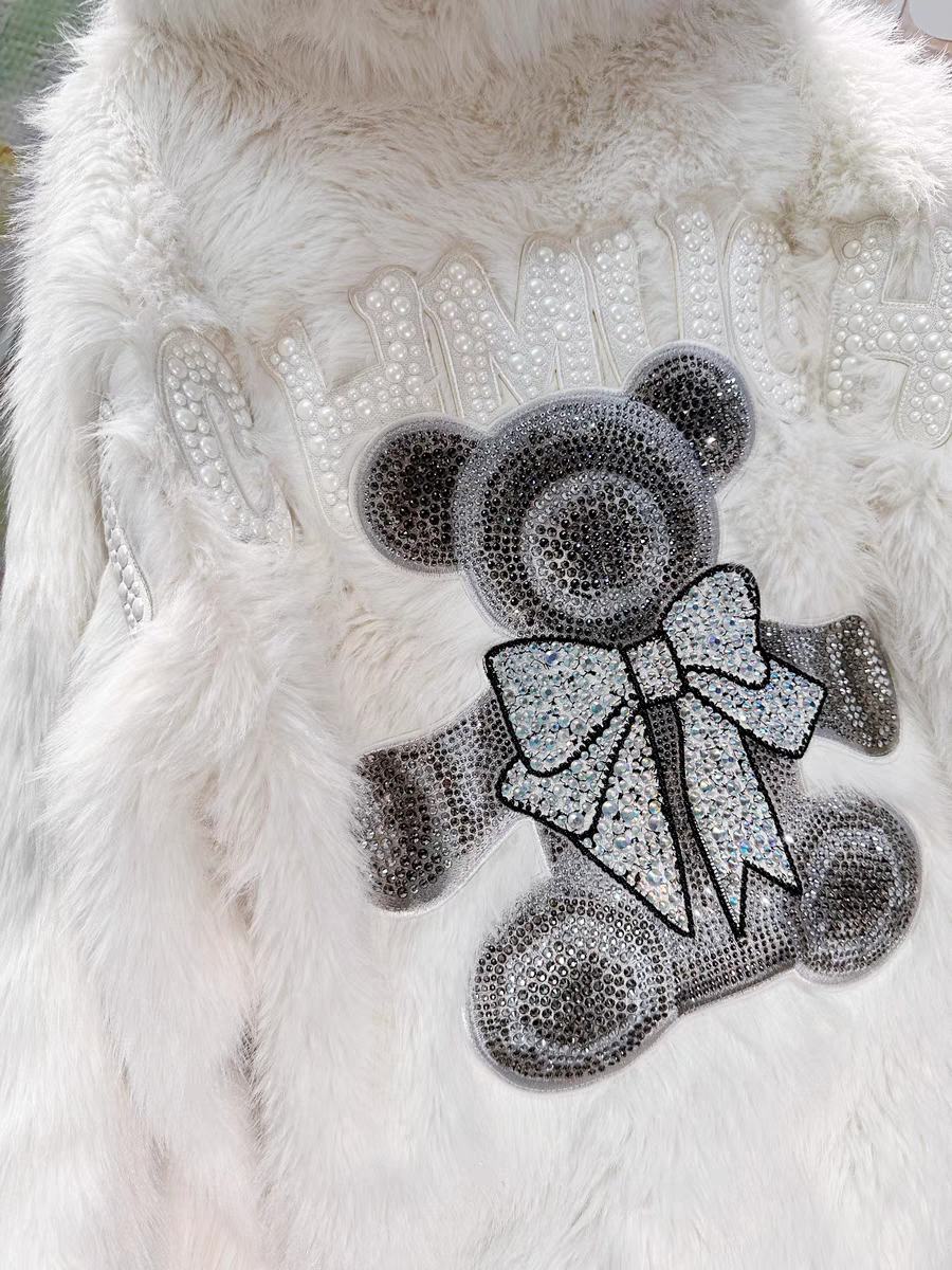 Trendy brand SFH environmentally friendly fur winter women's fur coat coat rhinestone bow bear cute lady temperament coat hoodie fur coat SAM61
