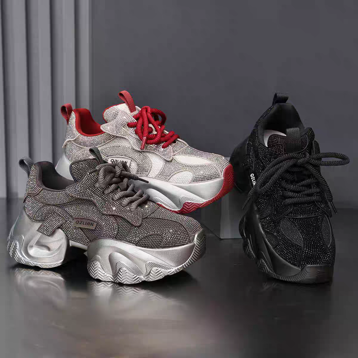 SFH rhinestone 6cm sole heightening shoes autumn winter sport shoes new style fashionable shoes SAM62