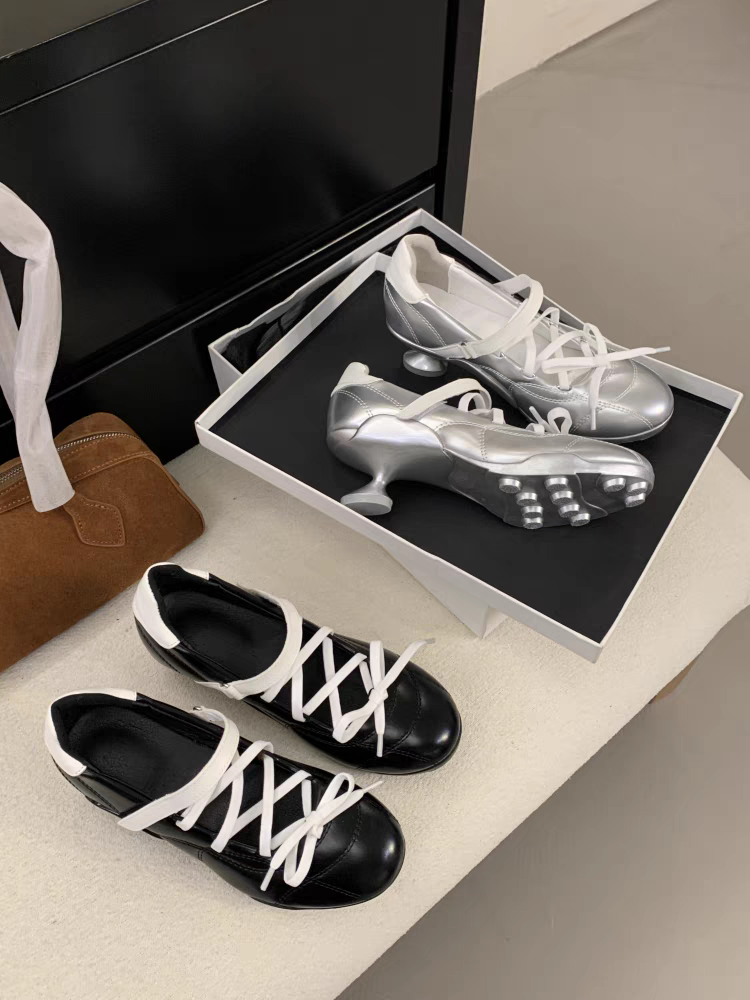 2025 Spring New Silver Cross Strap Ballet Shoes Women Bowknot High Heels Niche Design Mary Jane Shoes SAM107