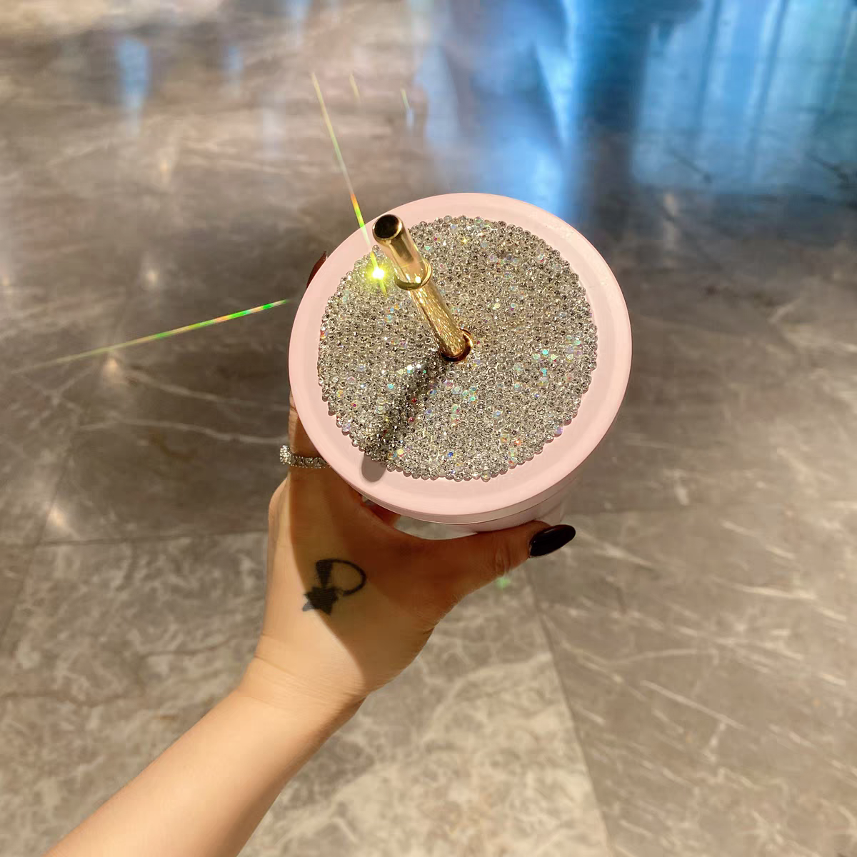 ins trendy colorful straw cup high value light luxury diamond inlaid stainless steel water cup exquisite creative car cup SAM300