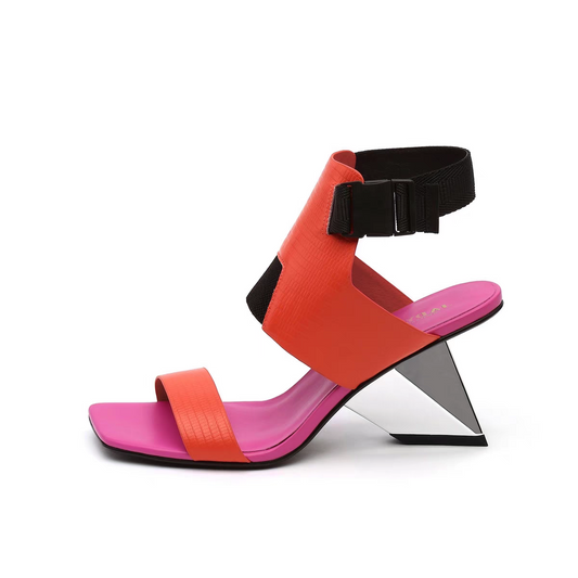 Color Block High Heel Sandals with Open Toe and Roman Ankle Strap SAM603