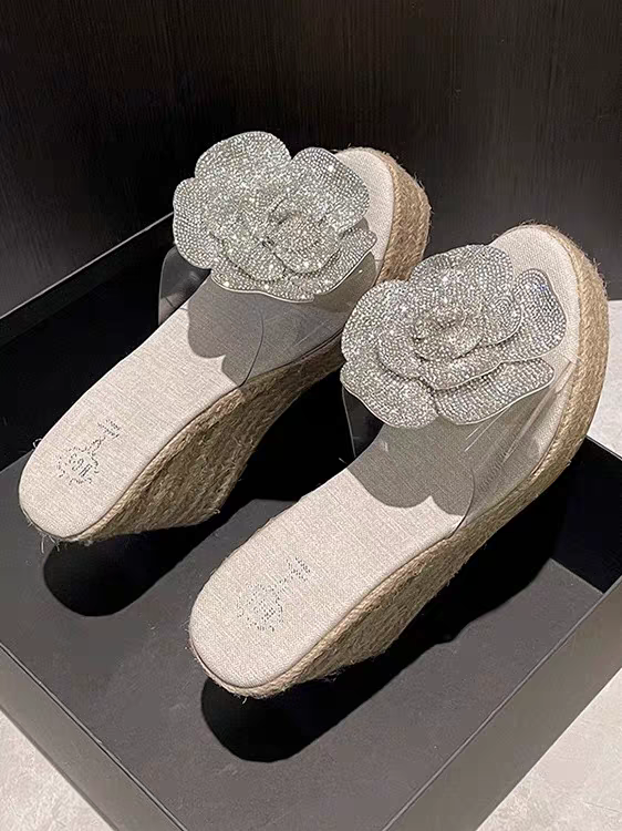 Sparkling Flower Wedge Sandals  * Rhinestone Floral Platform SAM623