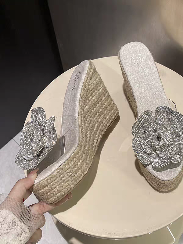 Sparkling Flower Wedge Sandals  * Rhinestone Floral Platform SAM623