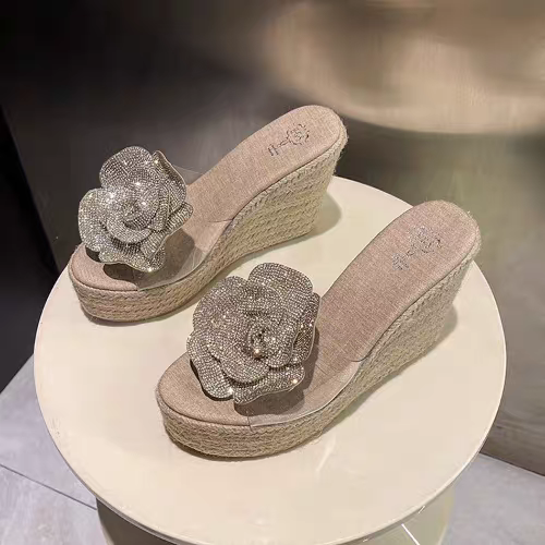 Sparkling Flower Wedge Sandals  * Rhinestone Floral Platform SAM623