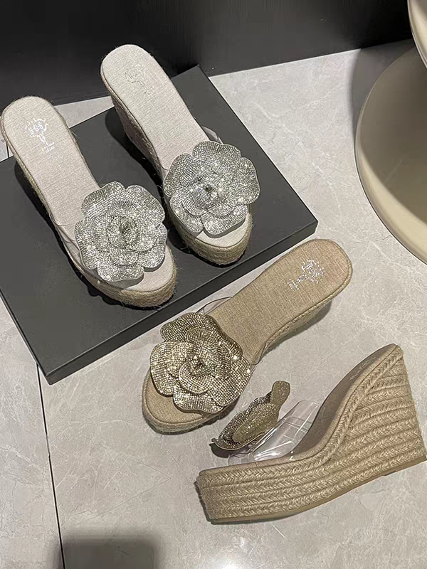 Sparkling Flower Wedge Sandals  * Rhinestone Floral Platform SAM623