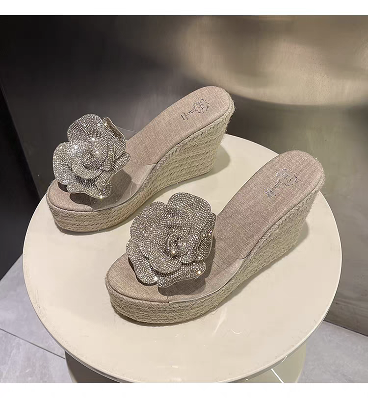 Sparkling Flower Wedge Sandals  * Rhinestone Floral Platform SAM623