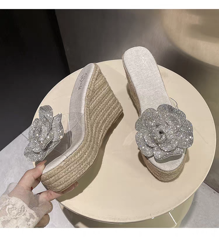 Sparkling Flower Wedge Sandals  * Rhinestone Floral Platform SAM623