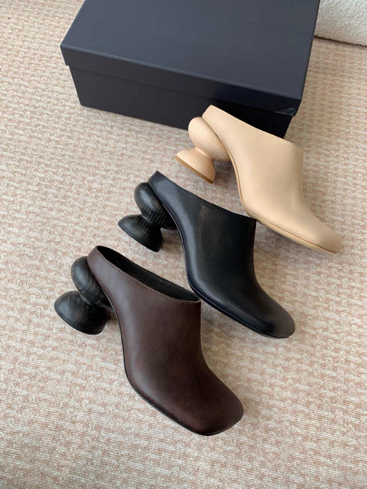 2025 new genuine leather special-shaped thick-heeled women's shoes retro shoes versatile comfortable closed-toe handmade shoes design SAM490