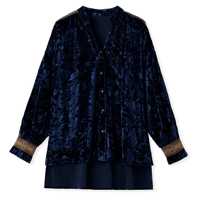Mexican Style Wrinkled Bronzing Ethnic Style Velvet Shirt Long-Sleeved Top for Women SAM709