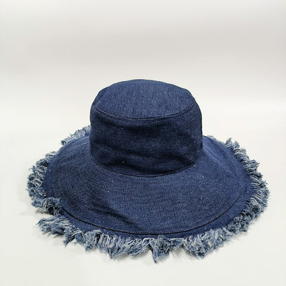 Women's Spring And Summer Retro Big Brim Solid Color Denim Hat SAM70
