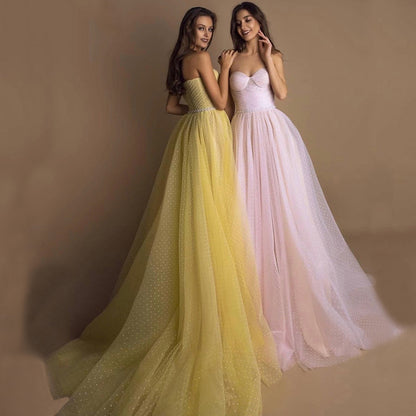 Evening Gown Tube Top Retro Lantern Sleeve Light Yarn SAM72