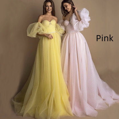 Evening Gown Tube Top Retro Lantern Sleeve Light Yarn SAM72