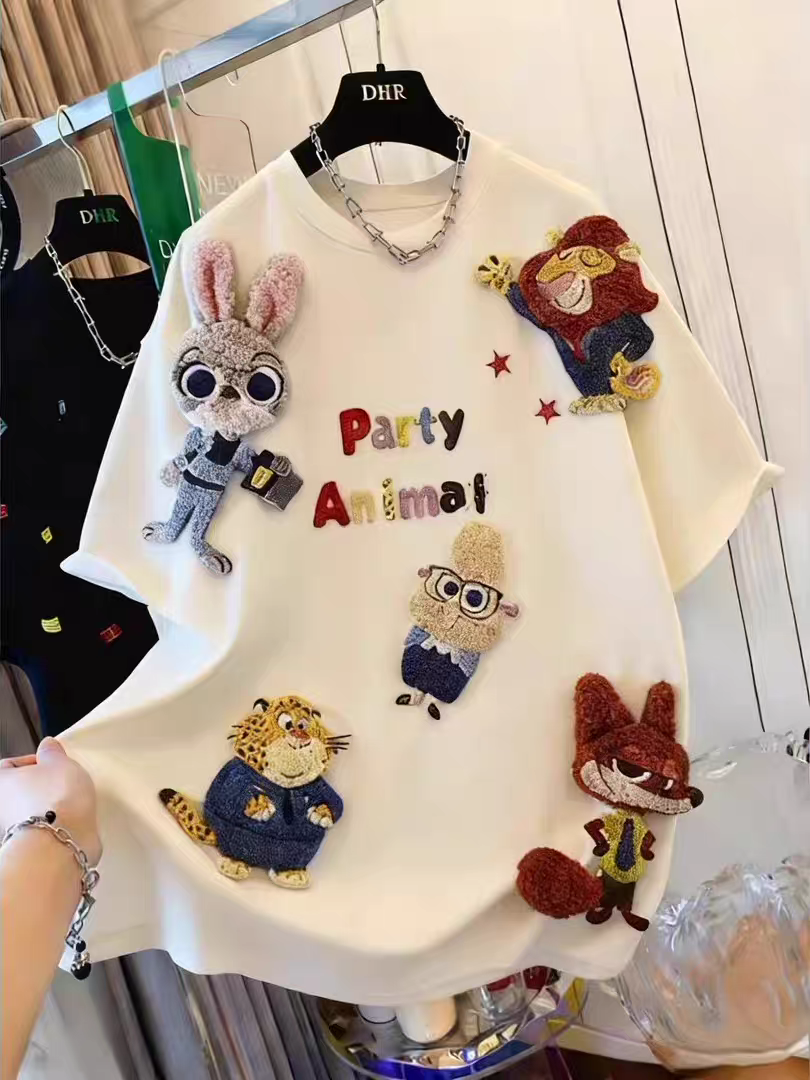 Off-white Party Animal embroidered graphic T-shirt with colourful character patches
