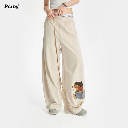 Tame Your Own Dog Wide-Leg Casual Pants with Cute Dog Print & Rope Detail SAM56