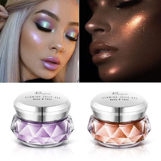 Face Highlighter Jelly Gel Mermaid Eyeshadow Glow Body Glitter Festival Makeup Iluminador Gold Liquid Highlighter Bronzer SAM92