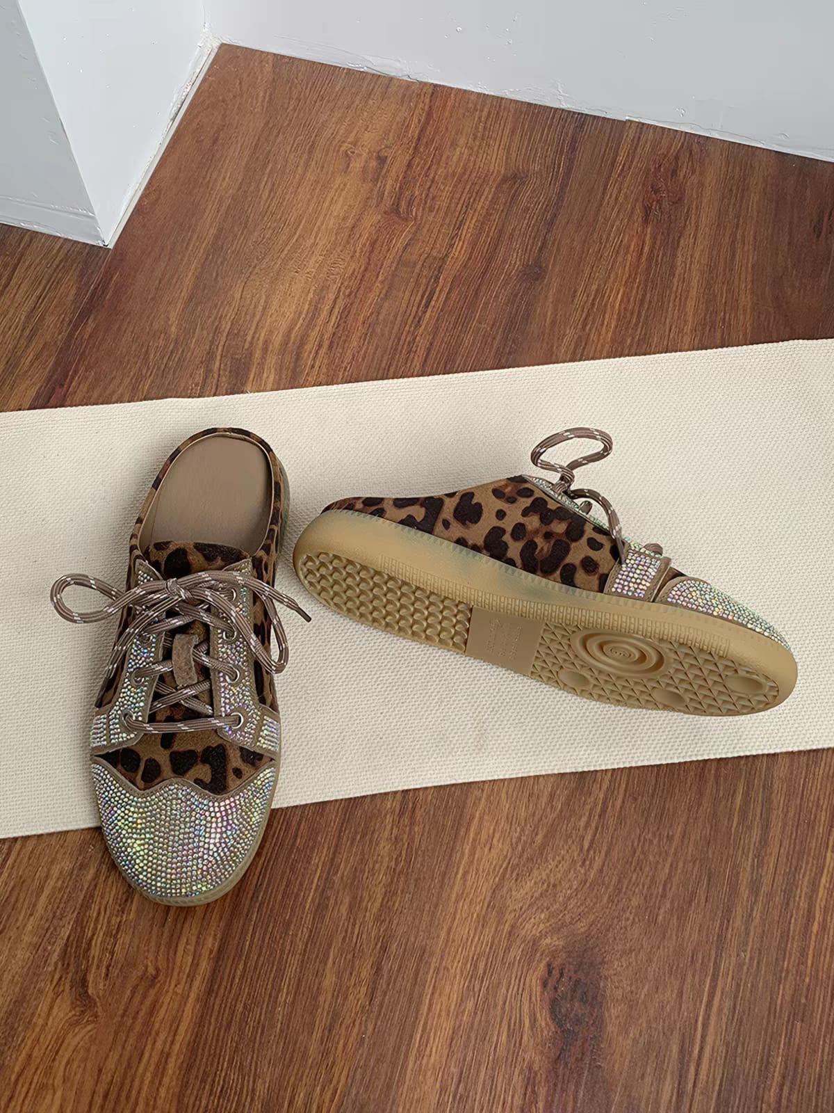 Leopard Rhinestone Slip-On Sneakers for Women