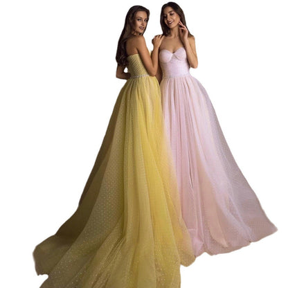Evening Gown Tube Top Retro Lantern Sleeve Light Yarn SAM72