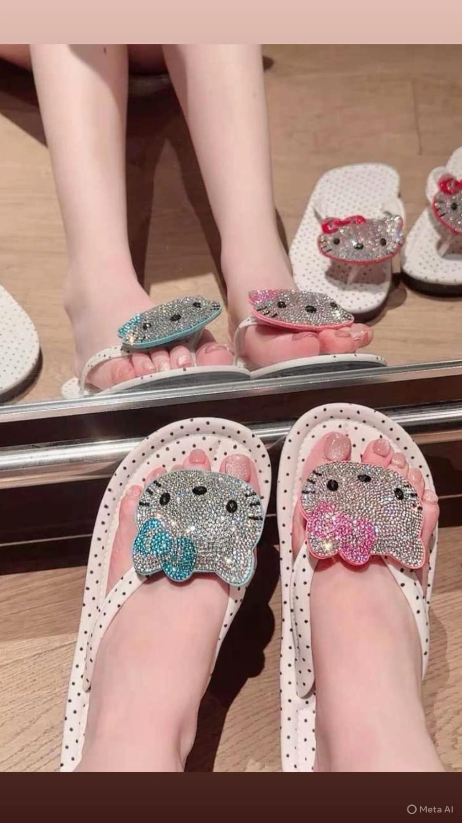 Rhinestone Kitty Flip Flops for Women – Cute Polka Dot Summer Slippers