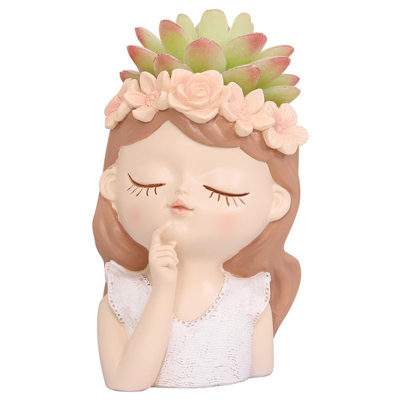 Cartoon Girl Desktop Succulents Potted Flower Pot