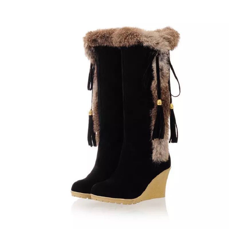 Autumn And Winter New Frosted Plus Size Wedge Boots Fur Integrated High-top For Women SAM96