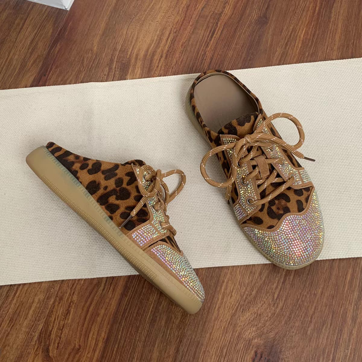 Leopard Rhinestone Slip-On Sneakers for Women