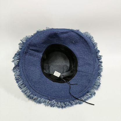 Women's Spring And Summer Retro Big Brim Solid Color Denim Hat SAM70