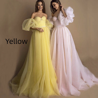 Evening Gown Tube Top Retro Lantern Sleeve Light Yarn SAM72
