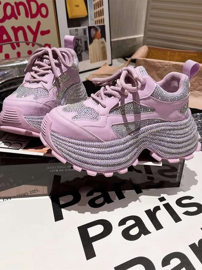 Women’s Chunky Platform Sneakers with Crystal Sole – Trendy Casual Shoes SAM1009